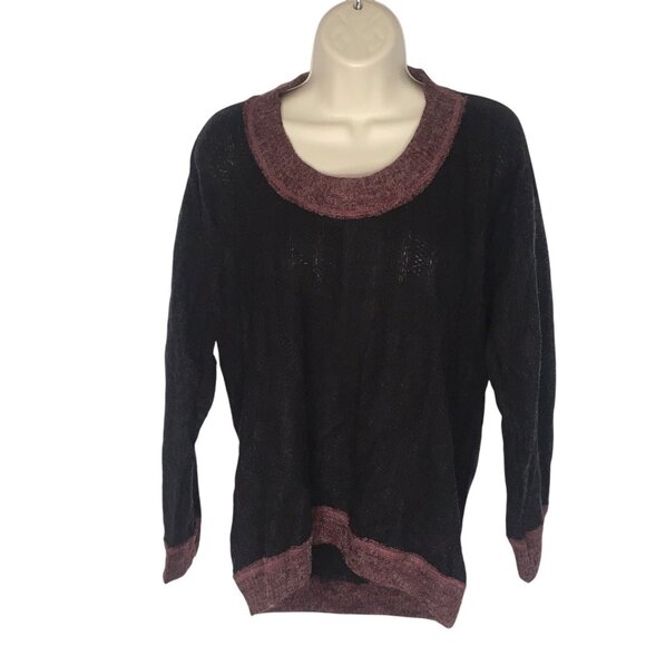 Women's Wool Blend Sweater  Black Maroon Semi Sheer Size Large - Picture 2 of 8
